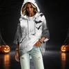 Women's Fashionable Three-Quarter-Sleeve Halloween-Printed Hooded Pullover