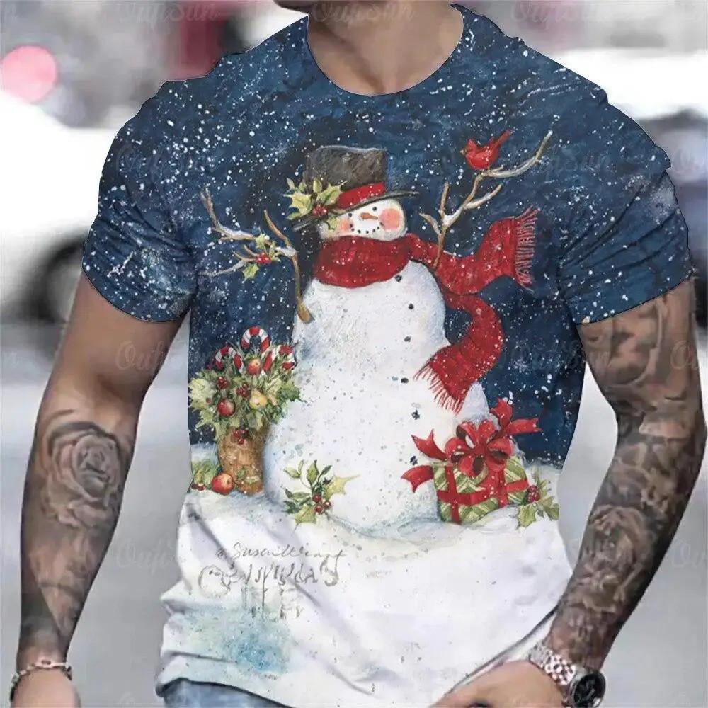 Christmas snowman pattern 3D printed T-shirt casual short sleeved summer round neck T-shirt