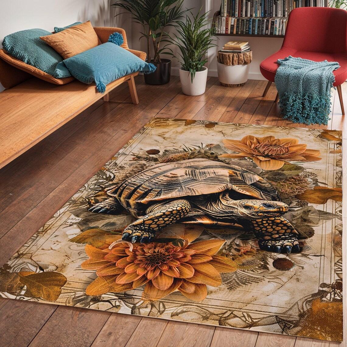 

Tortoise Area Rug Modern Wildlife Art Deco Floor Carpet Non-slip Washable Mat Home Exquisite 40x60cm