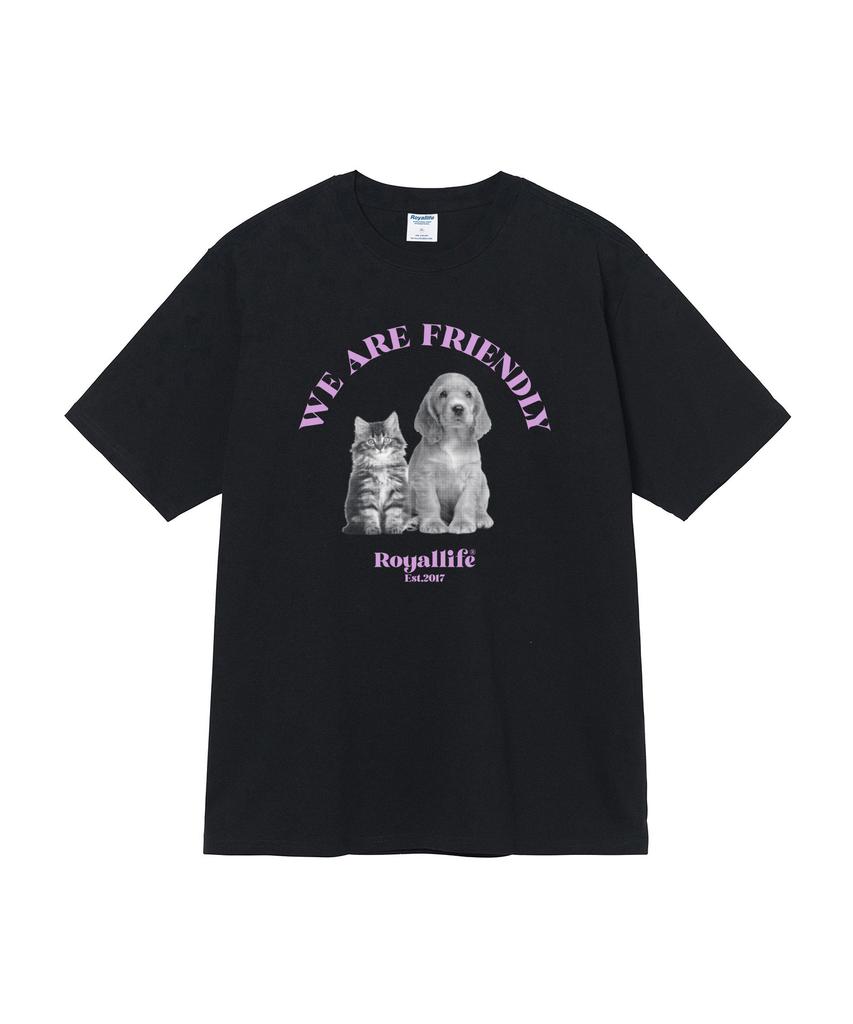 ROYALLIFE Rl1014 Cat & Dog Halftone Short Sleeve - Black