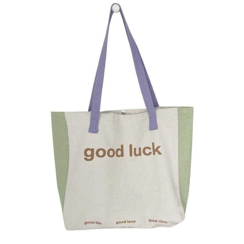 Canvas Bag Female Single Shoulder Patchwork Colorful Macaron Summer Light and Breathable Large Capacity Shoulder Tote Bag