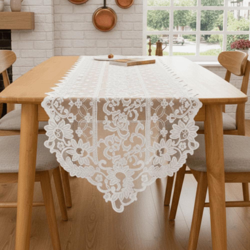 Elegant Lace Table Runner Long Strip Shape Table Flag Minimalist Vintage Tablecloth  Wedding Decor