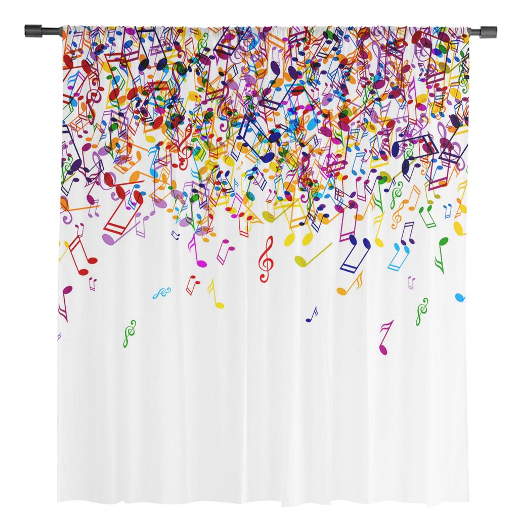 Music Musical Note Colorful Sheer Curtains for Living Room Decoration Window Curtains for Kitchen Tulle Voile Organza Curtains