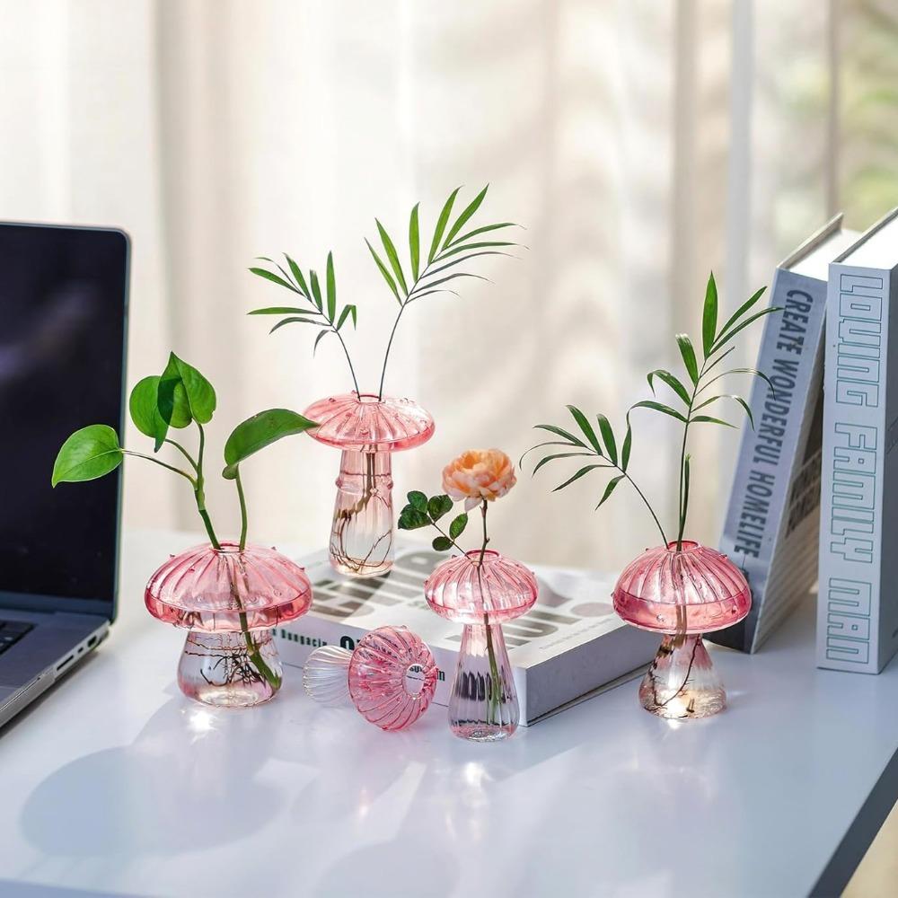 5Pcs/set Colourful Mushroom Glass Vase Creative Hydroponic Flower Pot Simple Table Decoration Home Decor Creative Vase