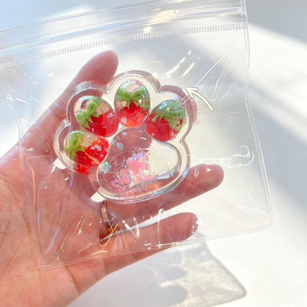 Handmade Resin Cat Paw Shaker Set, Fruit Filled Glitter Phone Stand, Kawaii Cat Lover Gift, Desk Decor Keychain