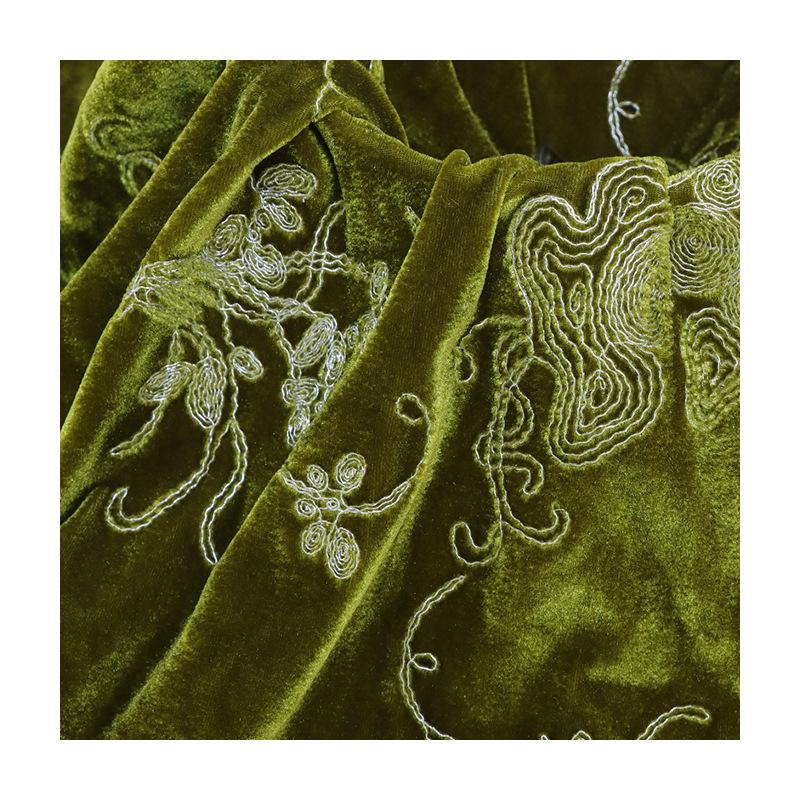 1 metr Wzorzysta Aksamitna Tkanina Haftowana Zielony Kolor Żakardowe Tkaniny na Cheongsam Odzież Kostiumy Występowe