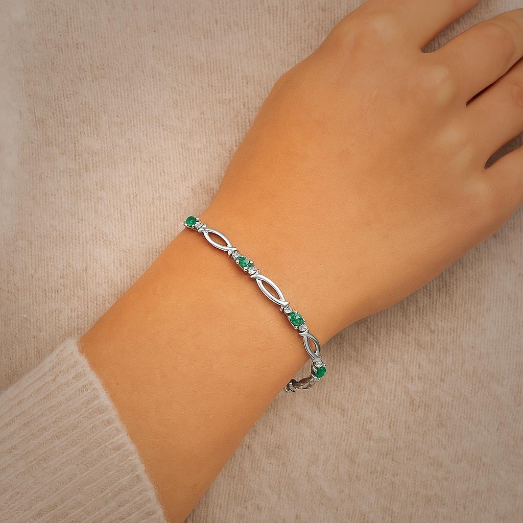 Emerald Tennis Bracelet -925 Sterling Silver