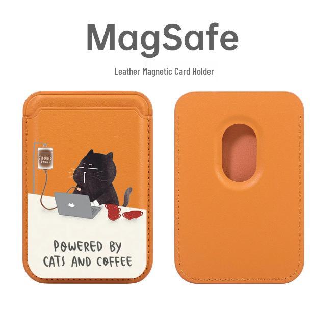 Cat Cafe MAGsafe Leather Card Holder for Apple Phone – Magnetic, Convenient Access Case
