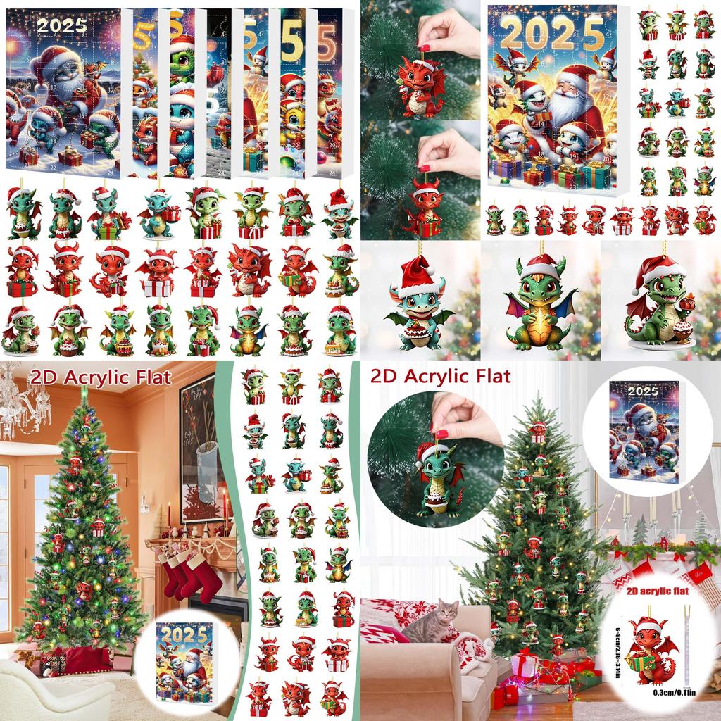 Christmas Countdown Calendar With Dragon Baby Flat Ornaments For Holiday Decor