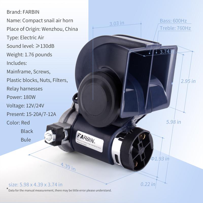 FARBIN Snail Air Horn With Compressor Relay Harness 12V 150db Super Loud Dual Tone Car Horn For Truck Motorcycle Car Accessory