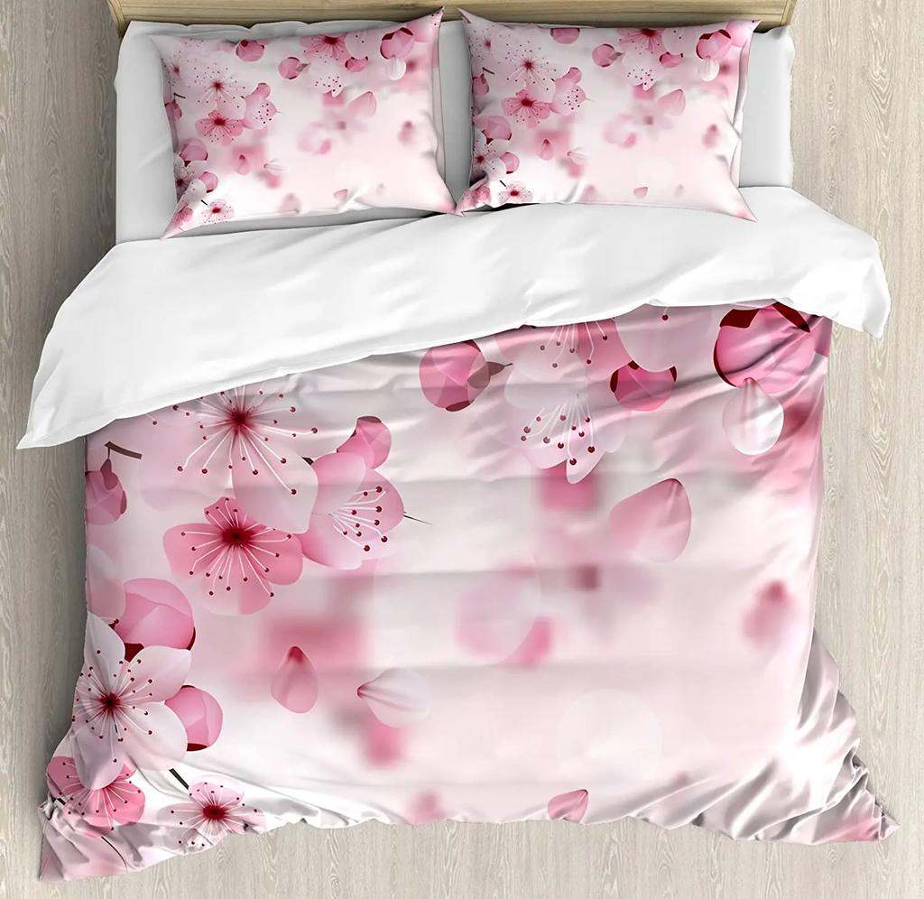 Japanese Bedding Set For Bedroom Bed Home Branch Of A Flourishing Sakura Tree Flowers Cher Duvet Cover Quilt Cover Pillowcase