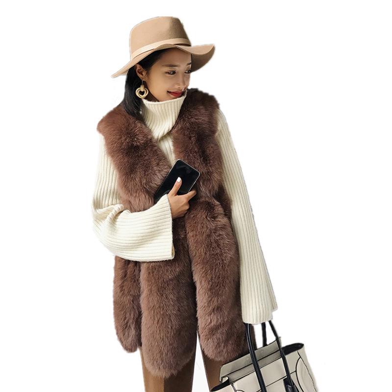 

2024 autumn and winter new fox hair medium and long fur vest women s Korean version casual warm imitation fur coat S чорний