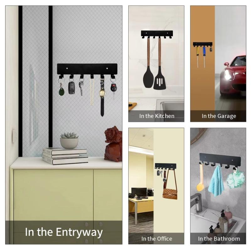Key Holder for Wall, Wall Storage with 6 Hooks, Wall Mounted Key Holder for Hallway, Self Adhesive Key Rack
