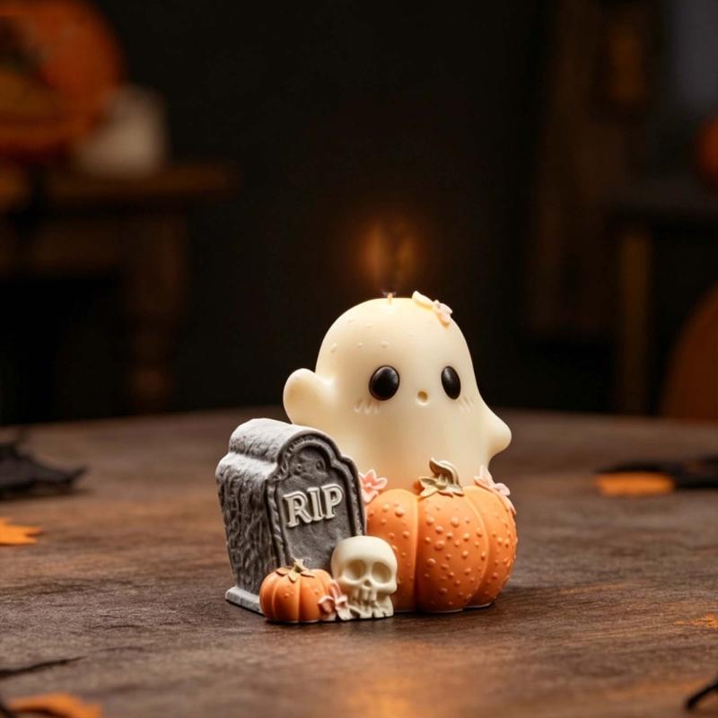Flexible Silicone Candle Mould Set for Halloweens Pumpkin Specters Decorations and Crafting Projects