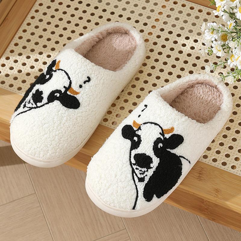 

Новая версия теленка осень и зима мужские и женские парные хлопковые тапочки домашние комнатные милые толстая подошва мультяшные нескользящие шлепанцы 50-51 белый