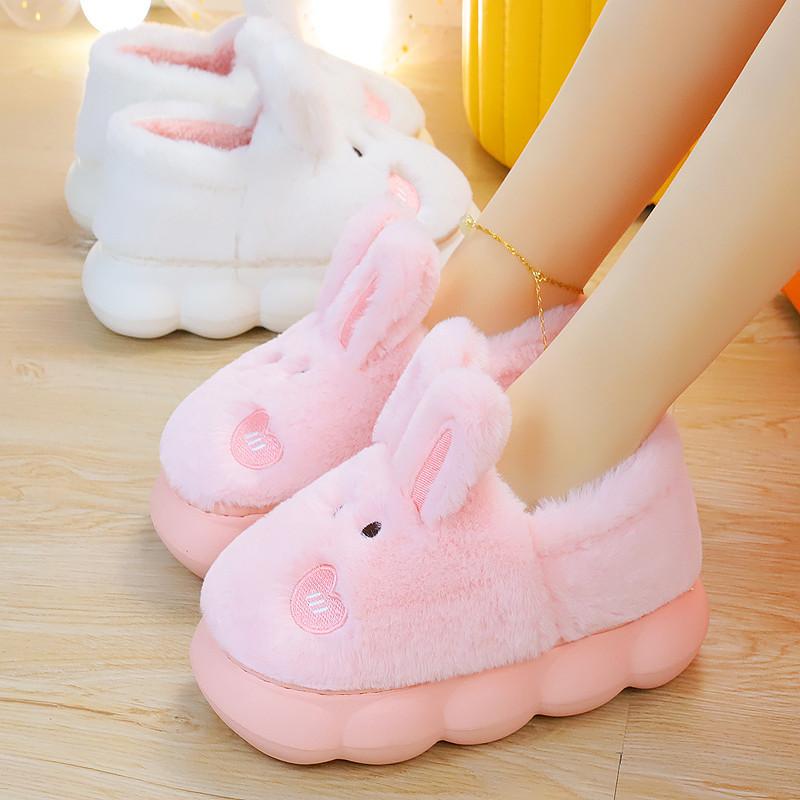 Fashion White Rabbit Hare Slippers Women's Cute Animal Platform Home Mules Shoes Girls Bedroom Plush Slides Slipper Ears Indoor Shoes