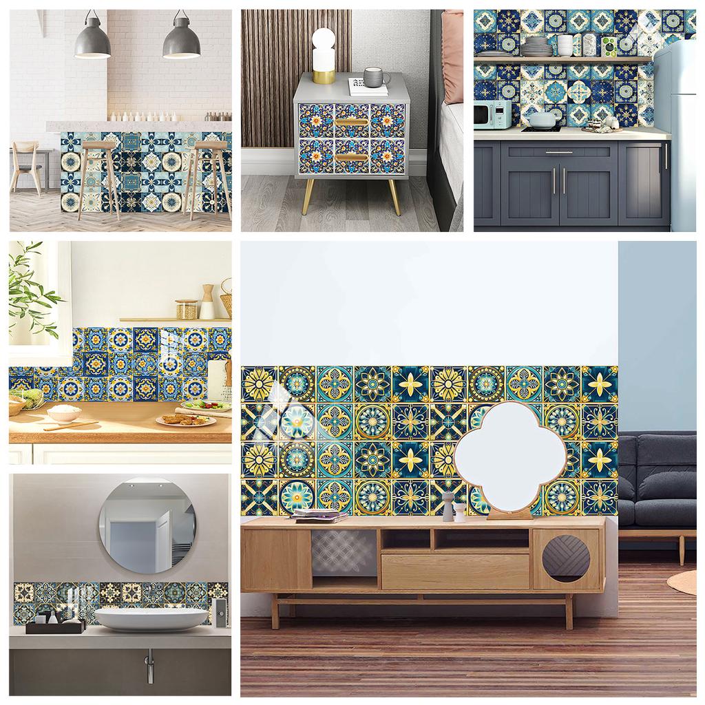 20x20cm 10 Pcs PVC Moroccan Pattern Wall Sticker for Kitchen Bathroom Cabinet Self-Adhesive Removable Reusable Easy DIY Home