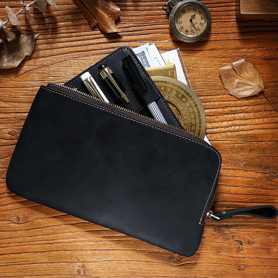Top Layer Genuine Leather Pen Case Cute Creative Apple Pencil Holder Bag with Stand  Pencil Pouch Free Sample Included