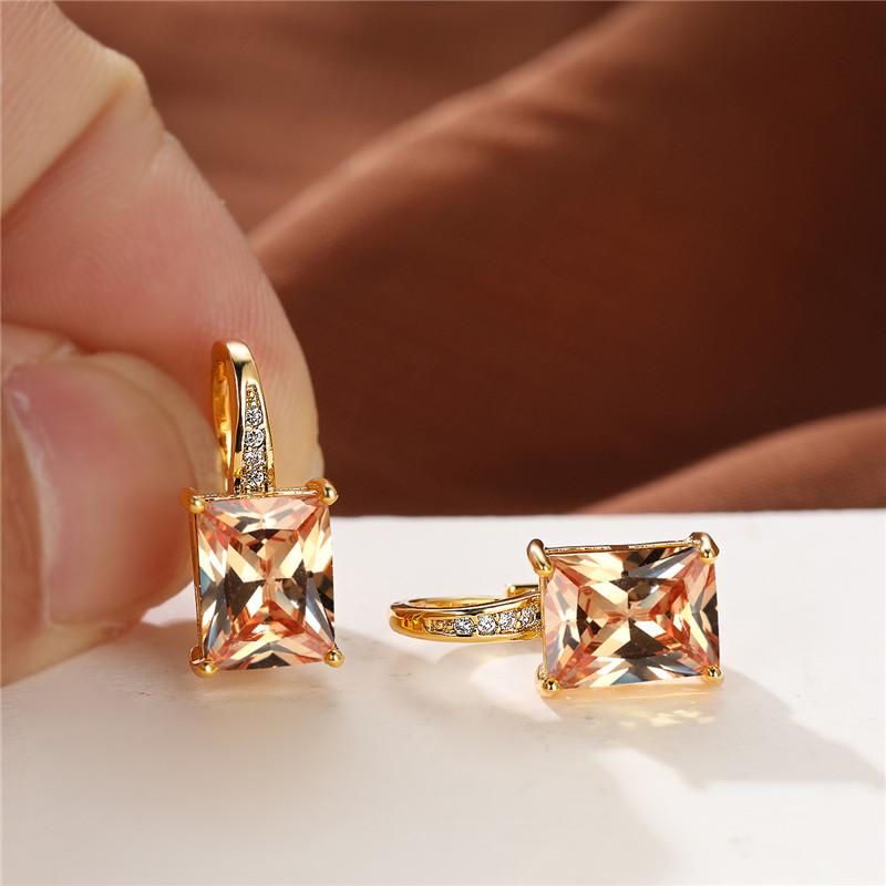 Female Luxury Crystal Zircon Square Stone Hoop Earrings Boho Silver Color Engagement Wedding  For Women Gift