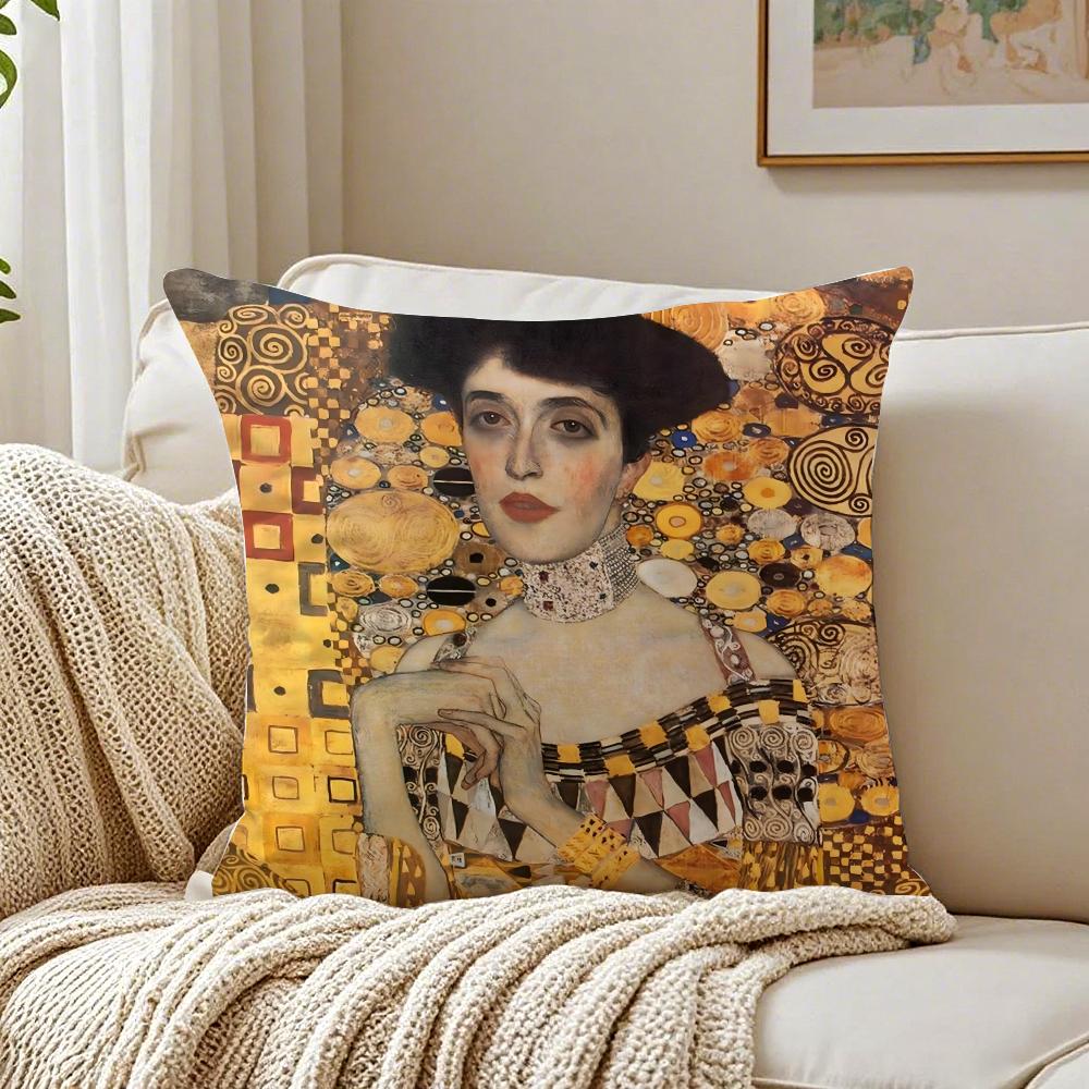 Art Luxurious Gustav Klimt Oil Painting Cushion Cover Linen Pillowcase Soft For Sofa Bed Home Room Decor