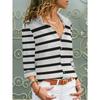 Spring and Autumn New Women's Long-sleeved Shirt, Black and White Horizontal Striped Pattern, Simple and Tidy Printing Design