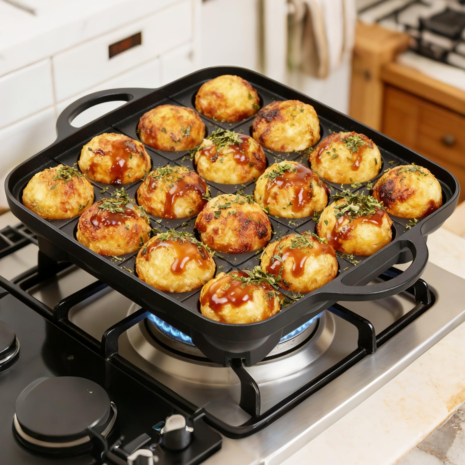 Takoyaki Pan 16 Hole Octopus Ball Maker Cooking Plate For Gas Stove Authentic Osaka Street Food Cooker Takoyaki Maker For Baking