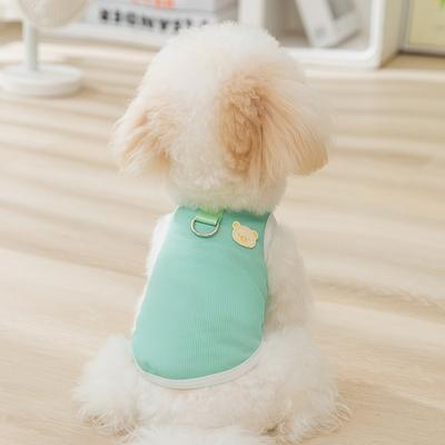 Spring and Summer Korean Version of Simple Green Leather Label Cute Bear Sticker Traction Vest Small Dog Cat Pet Clothes