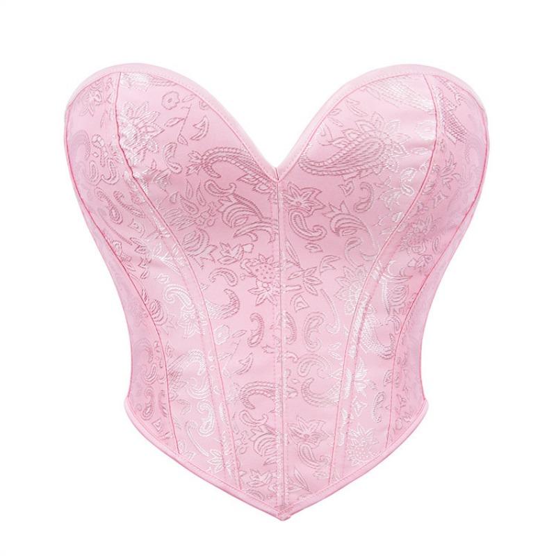Pink Floral Strapless Boned Corset Top Women Waist Cinching Shapewear Bustier