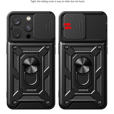For Apple 13/14/15 Pro Phone Case Anti Drop Sliding Window for IPhone 14 PLUS Metal Ring Holder