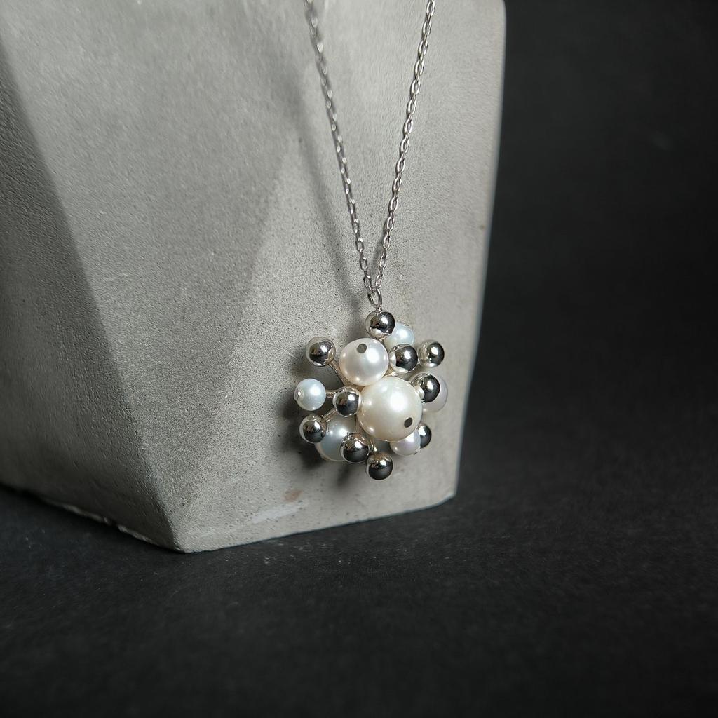 Silver Necklace with Natural Pearls, Item Weight 8.07 G (2185208)