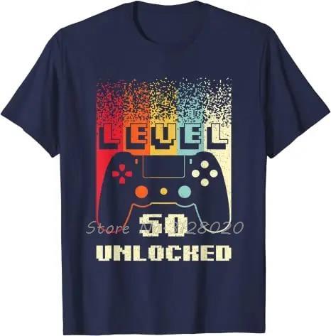 Vintage 50th Birthday Game Level 50 Unlocked 50 Years Old Gamer TShirt Video Games Retro Fiftieth Bday Tshirt Men T Shirt Tops