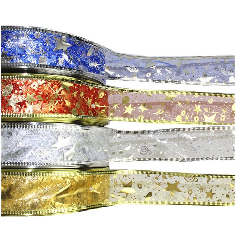 Festive 100 Yard 3.8cm Christmas Ribbon Multi-colored Edged Foil Ribbon For Home Decor