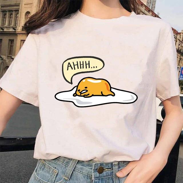 Harajuku Faules Ei Druck Damen T-Shirt Gudetama T-Shirts Kurzarmshirt Kawaii T-Shirts Gothic Weibliche Ästhetik T-Shirt Oberteile