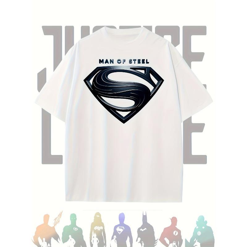 European sizes Men'S Justice League Graphic T-Shirt , Black Casual Crew Neck Short Sleeve Tee, Comfortable Fit for Spring/Summer, Everyday Tshirt