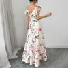 Women's V Neck Floral Print Ruffle Trim Midi Dress Sleeveless Summer Vacation Casual Elegant Dress for Outdoor Events