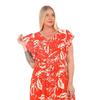 Flounce Sleeves Crew Neck Belted Floral Patterned Long Viscose Dress