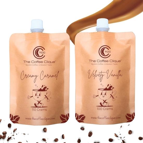 The Coffee Clique | Creamy Caramel + Velvety Vanilla | Beaten Coffee Paste | Cafe Like Cappuccino At Home |Combo of 2 | 210