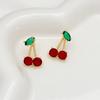 Summer Fashion Women'S High-End Earrings Cute Red Cherry Zircon Stud Earrings