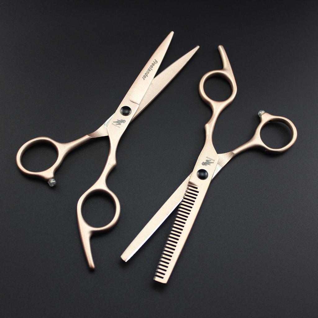 6.0" Rich Gold Painted Hairdressing Barber Scissors Set - Straight, Bangs, and Thinning Shears