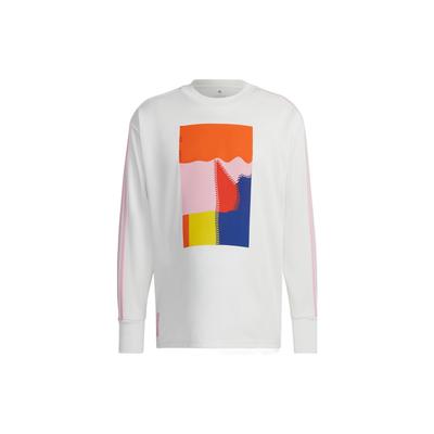 Pattern Printed Logo Round Neck Long Sleeve Soccer Shirt Men Tops White HE1434