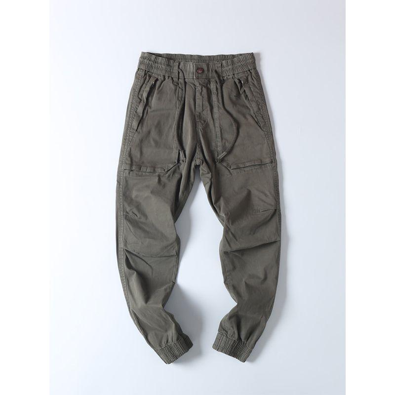 Export OEM Goods Tail Goods Pure Cotton Washed Overalls Casual Pants Men Trendy Spring & Fall Elastic Waist Ankle-Tied Harem Pants