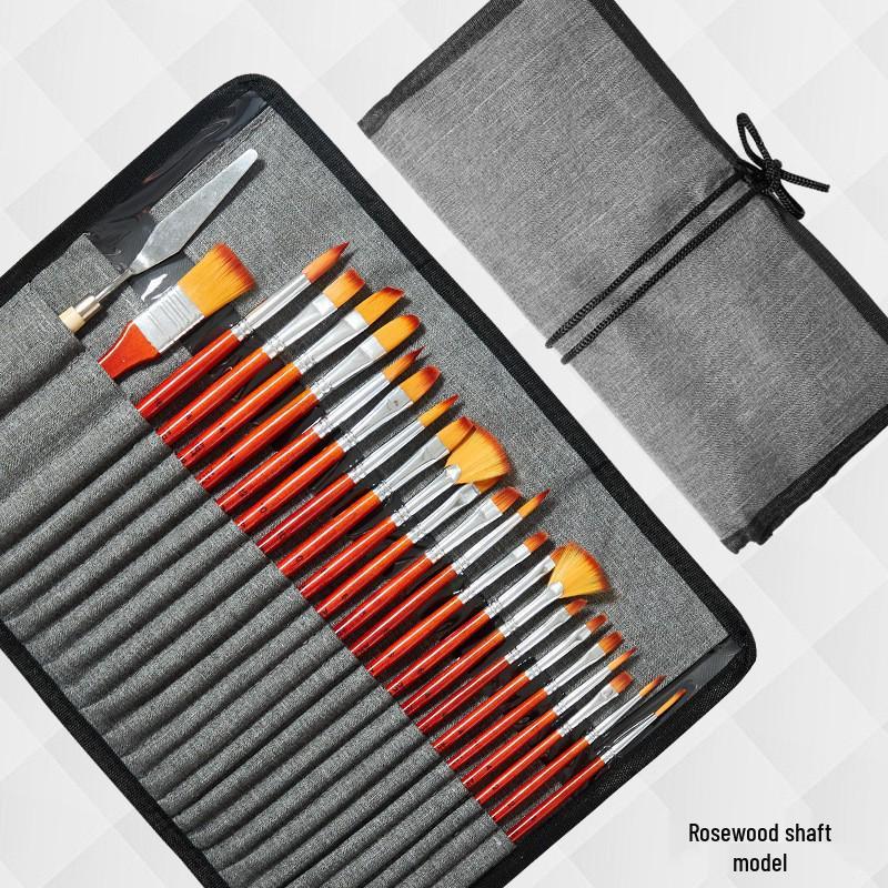 Foreign Trade Nylon Painting Brush Set - 10 Pieces, Red & Blue Handles, Flat Gouache & Oil Brushes