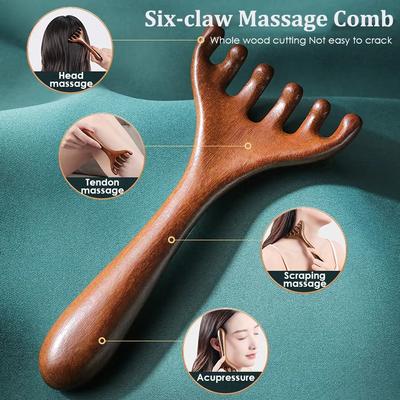 Naturlig Trä Bredtandig Långskaftad Kam Meridianmassage Antistatisk Huvud Sexklo Massager Främja Blodcirkulationen