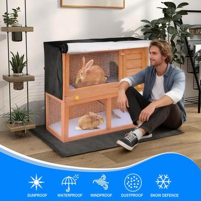 Bunny Hutch Cover Waterproof Windproof Pet Winter Protection Supplies Double Rabbit Cage Dust Cover For Winter With Zipper