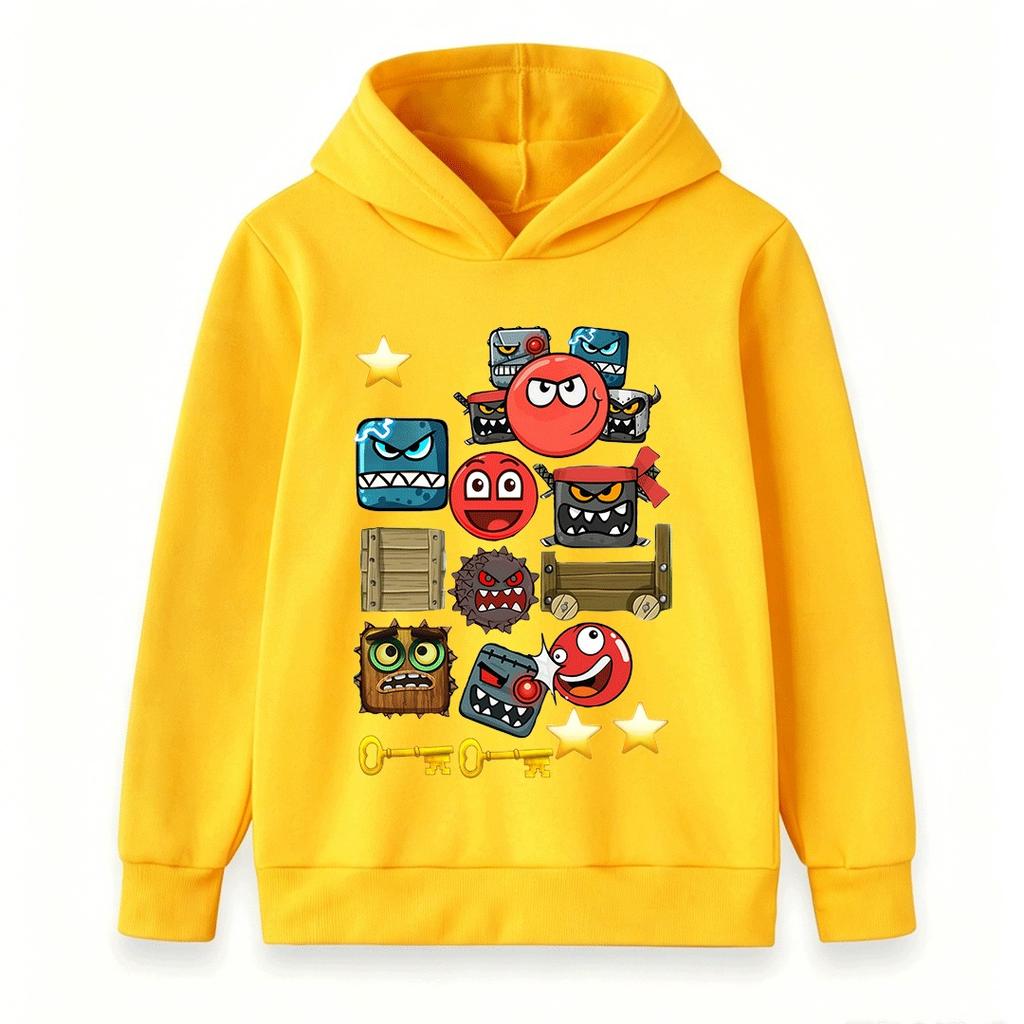 Kids Boys Girls Hoodie Cartoon Red Ball Angry Monsters Print Casual Pullover Hooded Sweatshirt For Children Daily Wear