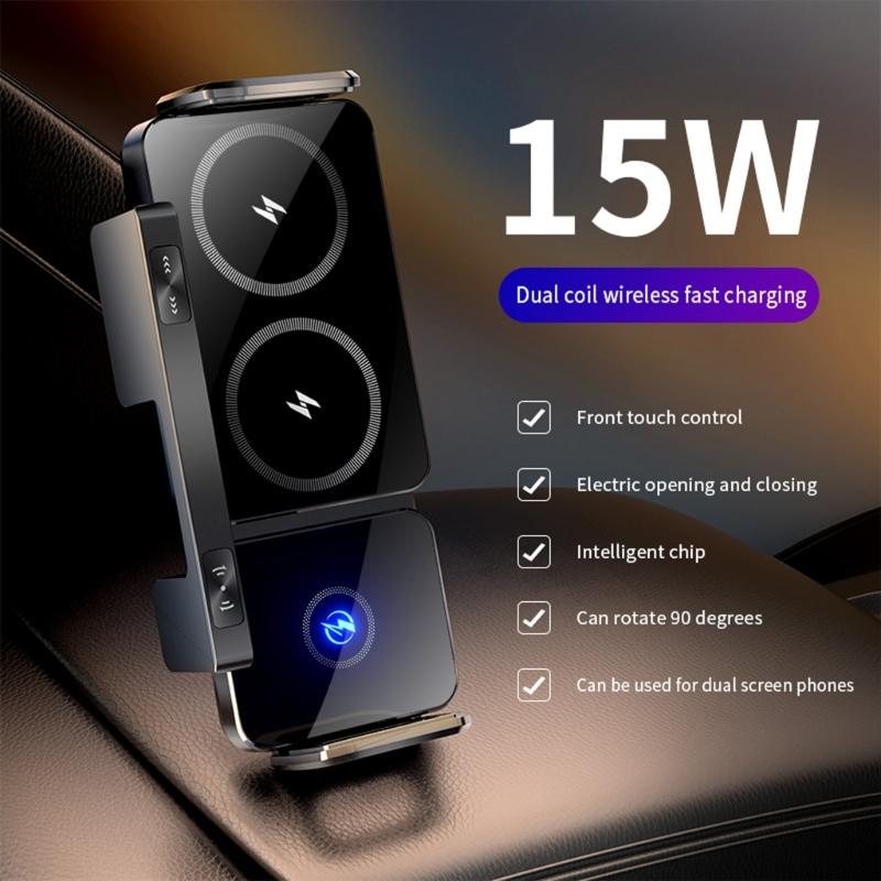 360 Rotation Magnetic Car Mount Wireless 15W Fast Charging Foldable Design Universal With Auto Clamping For Smartphones