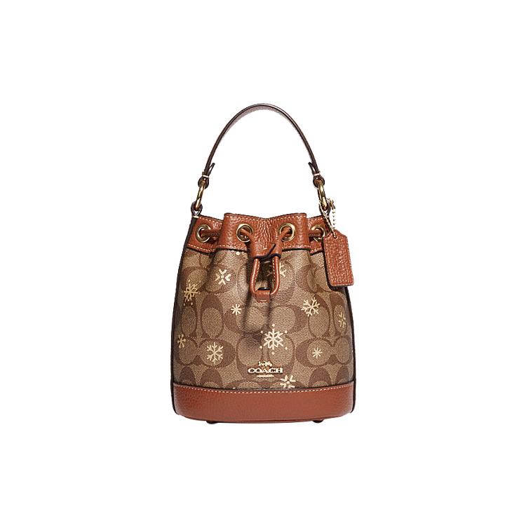 New COACH Dempsey With Cow Leather Bucket Bag, Handbag, Shoulder Bag, Crossbody Bag Mini Women's Brown CE587-IMV2X