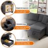 Folding Sofa with Sleep Function, L-Shaped Convertible Corner Sofa with USB Charging Port and Cushions, 3-Seater with Side Shelves and Storage Space