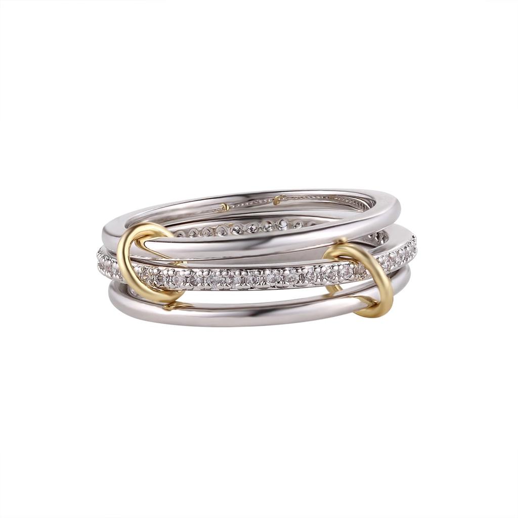 Fashion Gold And Silver Gold-Plated 4 Stackable One-Piece Thick Sparkling Zircon Rings For Women's Party Jewelry Rings