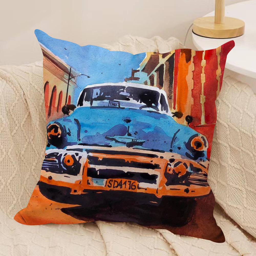 Watercolor Car Cushion Cover Silky Short Plush DoubleSided Printed Pillow Case for Sofa All Seasons Home Decor Gift